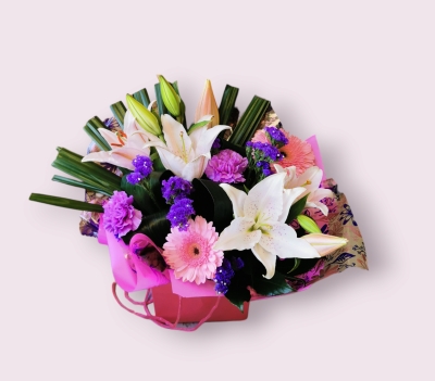 Pink and Purple Box Arrangement